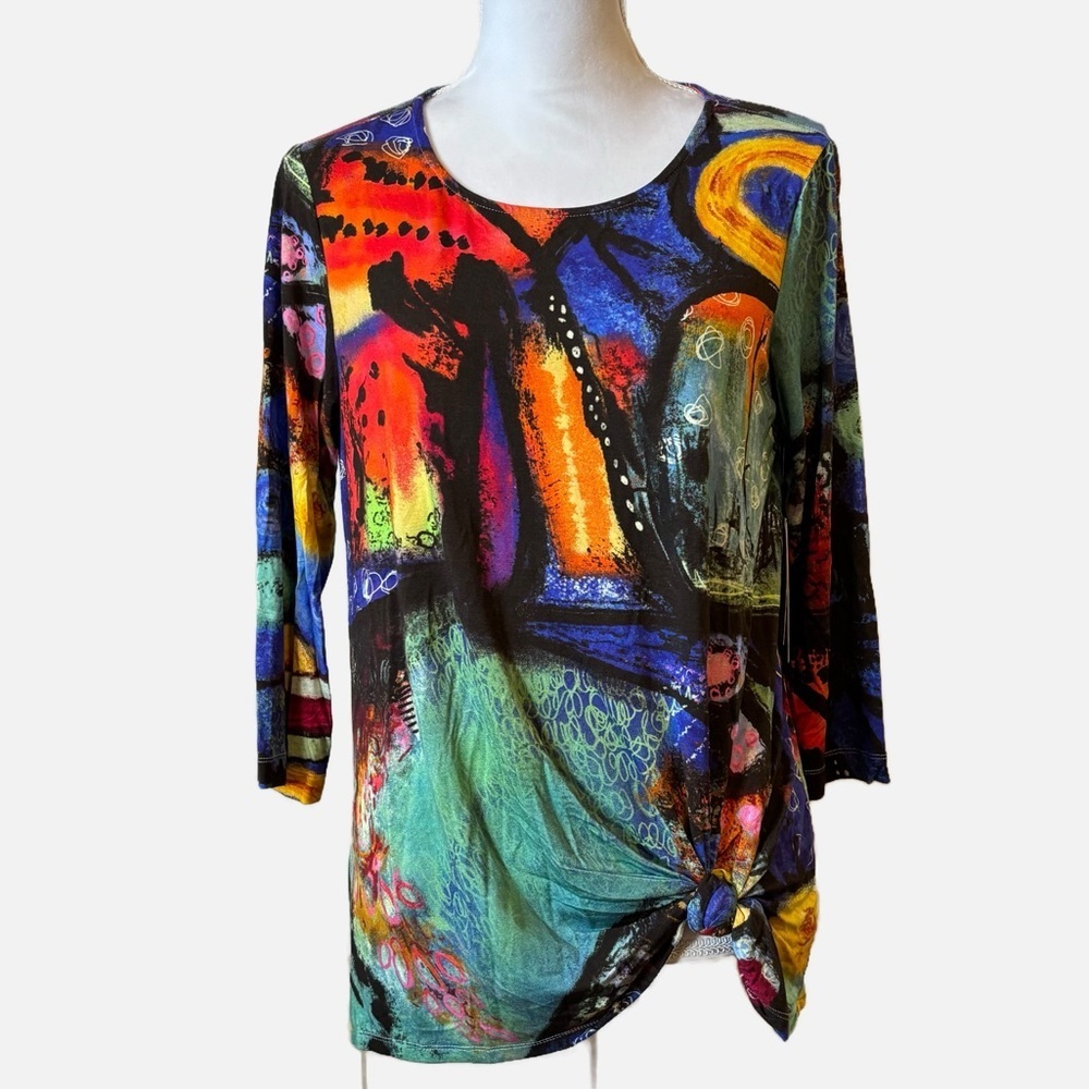 Ali Miles Women Top Blouse Small Multicolor Round Neck 3/4 Sleeves NWT